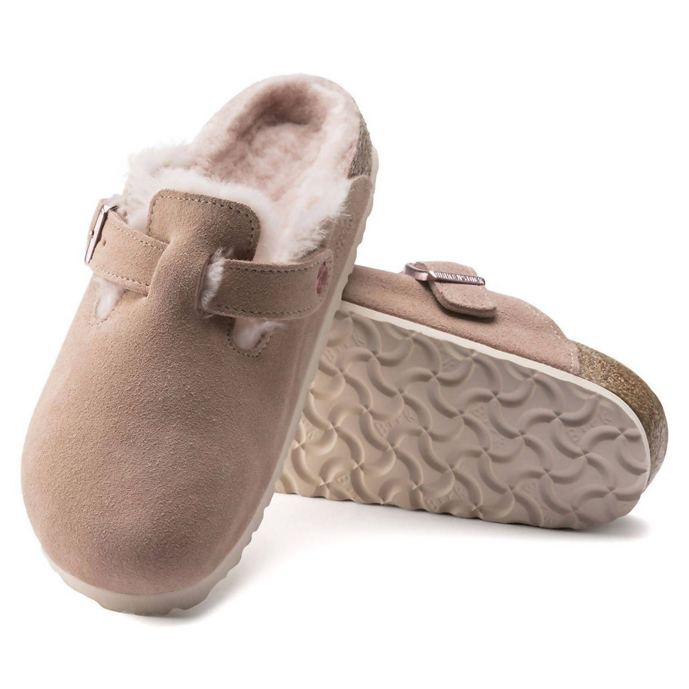 Birkenstock Boston Fur Shirling Clog in Light Rose